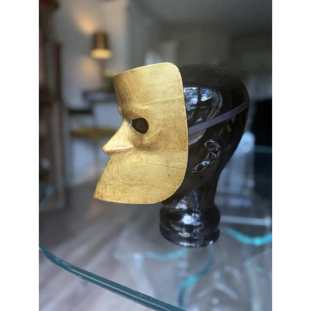 Vintage Fiorentina Gold Venetian Bauta Mask Signed Italy Paper Mache Mardi Gras